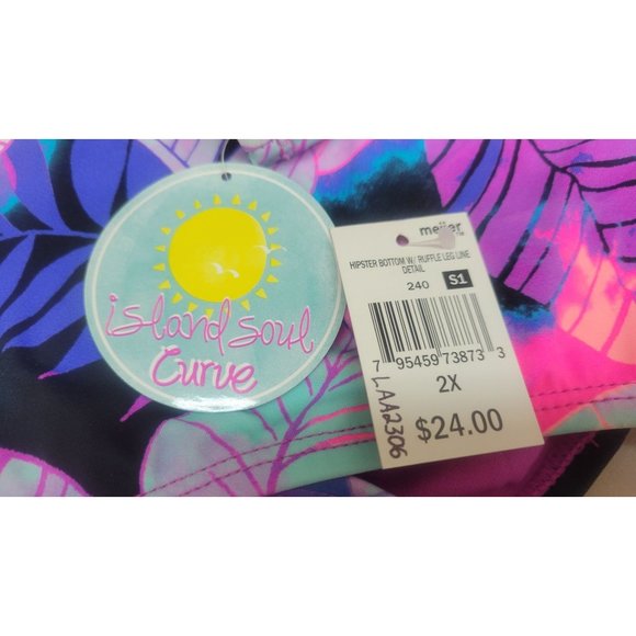 Women's Hipster Bottom W/Ruffle Leg Line Detail Island Soul Curve Multicolor 2X - Picture 6 of 7